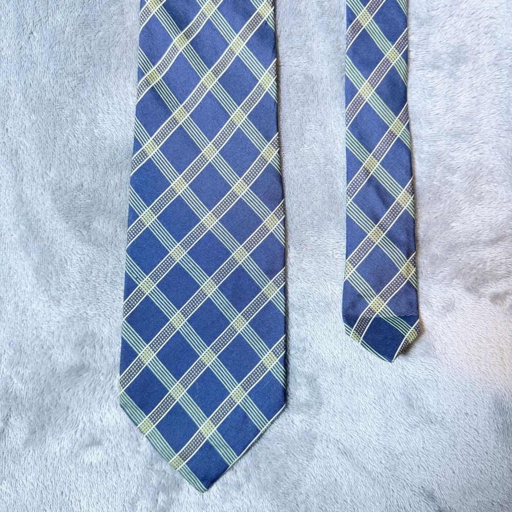 J Crew Blue Green Orange/Yellow Plaid Silk Necktie Made by Hand USA Classic Tie